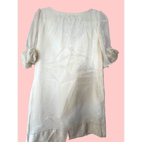 Nicola Bertti Cream Shift Dress Rose Appliqués Y2K Med.Large Classic Bridal Soft - Picture 9 of 14